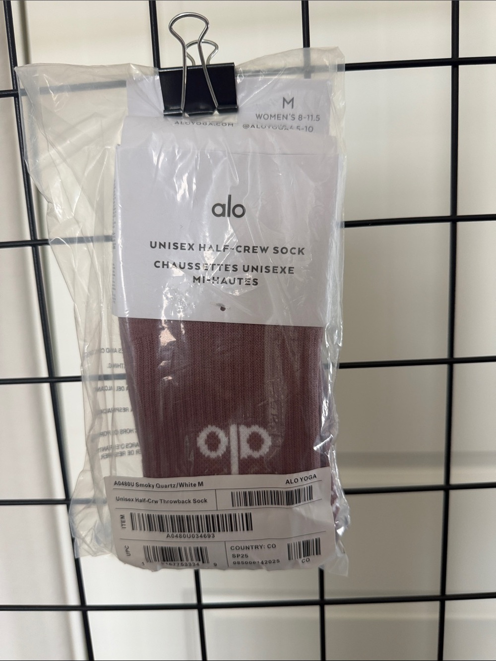 ALO Yoga Unisex Half-Crew Socks — Smoky Quartz with White Logo